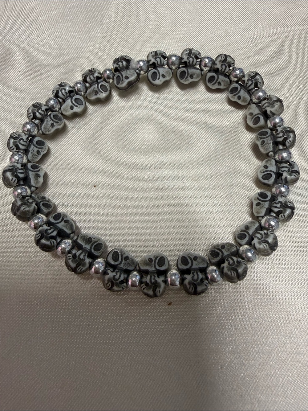 Gray Snoopy Beaded Stretch Bracelet with Silver Accents